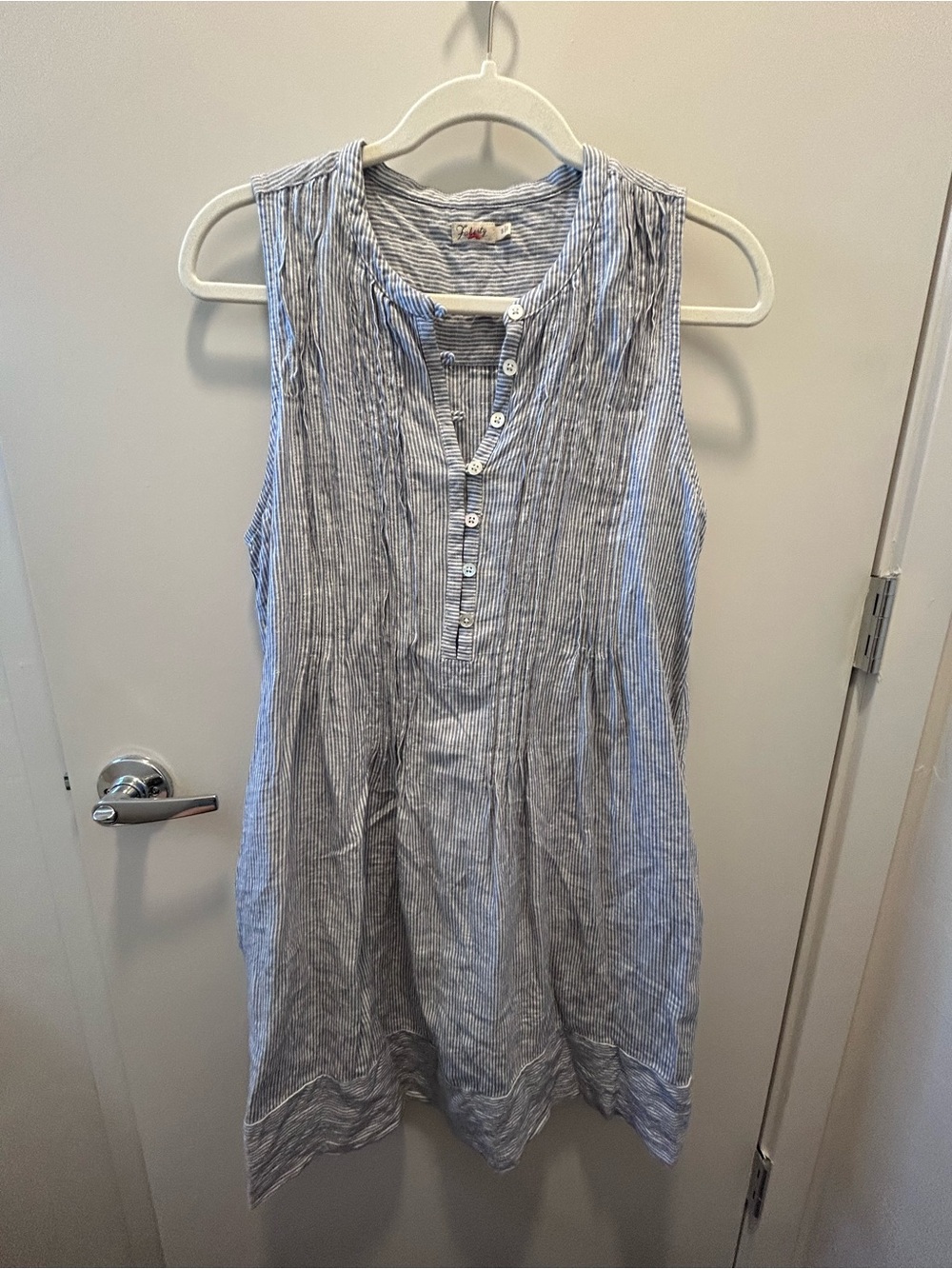 Faherty Blue and White Vertical-Stripe Sleeveless Tunic Dress